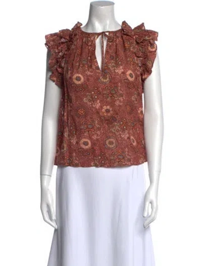 Pre-owned Ulla Johnson Floral Print Tie Neck Blouse In Red