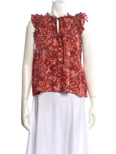 Pre-owned Ulla Johnson Floral Print Tie Neck Blouse In Red