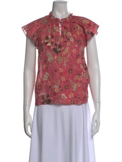 Pre-owned Ulla Johnson Floral Print Tie Neck Blouse In Red