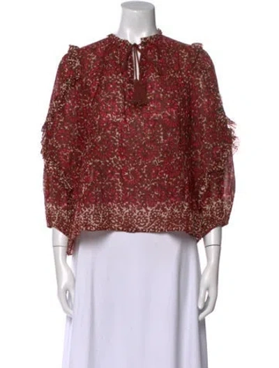 Pre-owned Ulla Johnson Floral Print Tie Neck Blouse In Red