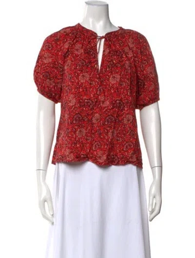 Pre-owned Ulla Johnson Floral Print Tie Neck Blouse In Red