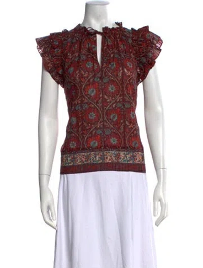 Pre-owned Ulla Johnson Floral Print Tie Neck Blouse In Red