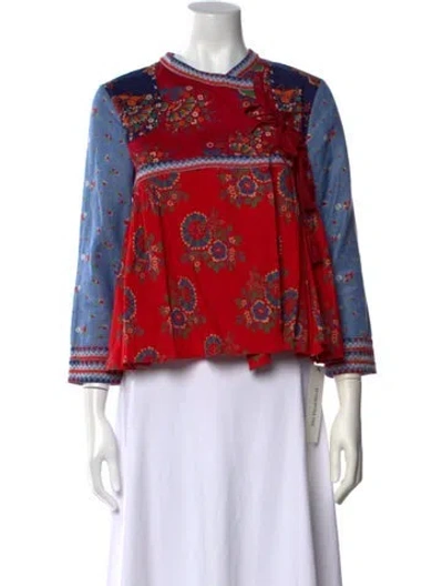 Pre-owned Ulla Johnson Floral Print Tie Neck Blouse In Red