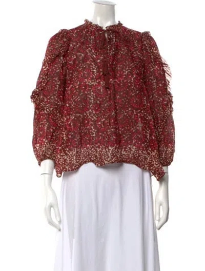 Pre-owned Ulla Johnson Floral Print Tie Neck Blouse In Red