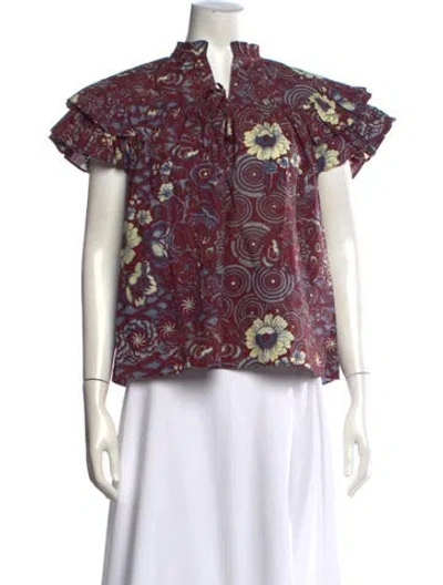 Pre-owned Ulla Johnson Floral Print Tie Neck Blouse In Red