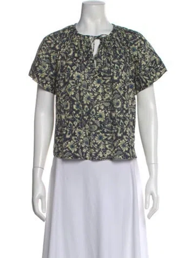 Pre-owned Ulla Johnson Floral Print Tie Neck Blouse W/ Tags In Green