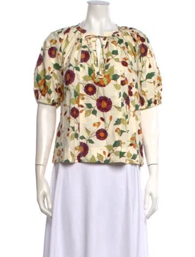 Pre-owned Ulla Johnson Floral Print Tie Neck Blouse W/ Tags In Multi