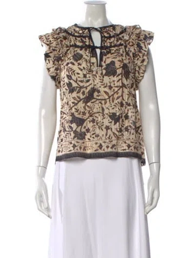 Pre-owned Ulla Johnson Floral Print Tie Neck Blouse W/ Tags In Neutral
