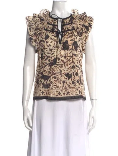 Pre-owned Ulla Johnson Floral Print Tie Neck Blouse W/ Tags In Neutral