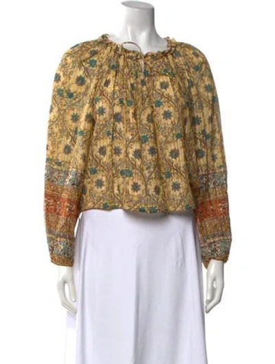 Pre-owned Ulla Johnson Floral Print Tie Neck Blouse W/ Tags In Neutrals