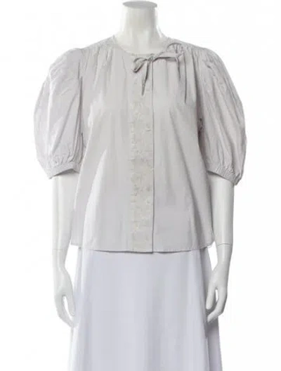 Pre-owned Ulla Johnson Floral Print Tie Neck Blouse In White