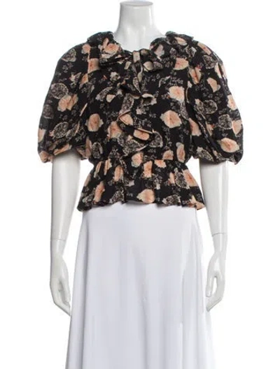 Pre-owned Ulla Johnson Floral Print Tie Neck Blouse In White