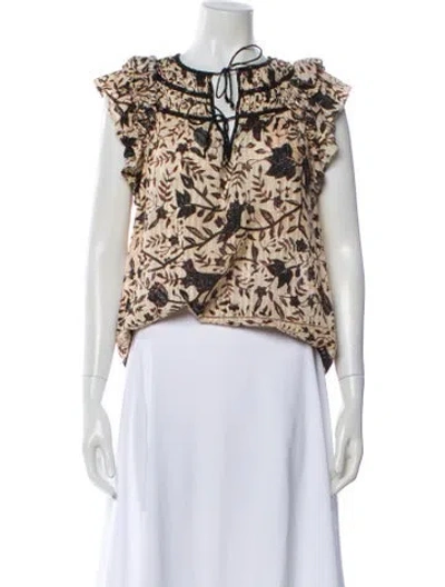 Pre-owned Ulla Johnson Floral Print Tie Neck Blouse In White