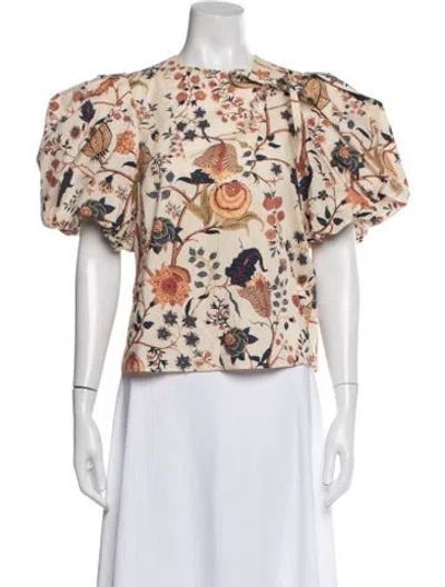 Pre-owned Ulla Johnson Floral Print Tie Neck Blouse In White