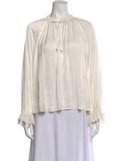 Pre-owned Ulla Johnson Floral Print Tie Neck Blouse In White