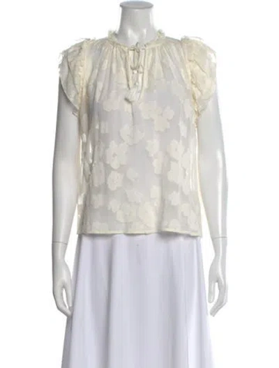 Pre-owned Ulla Johnson Floral Print Tie Neck Blouse In White