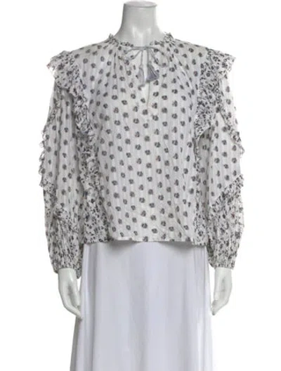 Pre-owned Ulla Johnson Floral Print Tie Neck Blouse In White