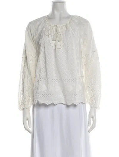 Pre-owned Ulla Johnson Floral Print Tie Neck Blouse In White