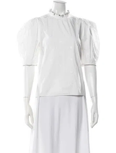 Pre-owned Ulla Johnson Floral Print Tie Neck Blouse In White