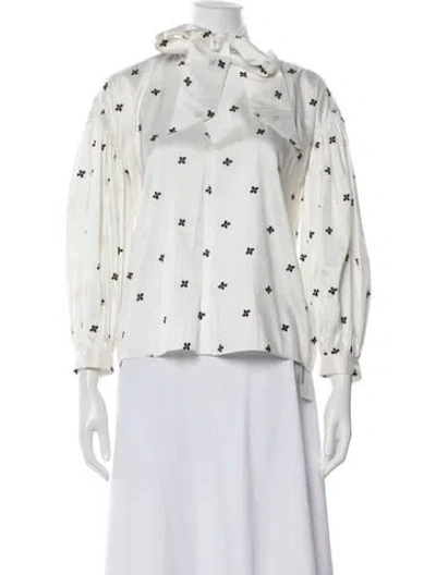 Pre-owned Ulla Johnson Floral Print Tie Neck Blouse In White