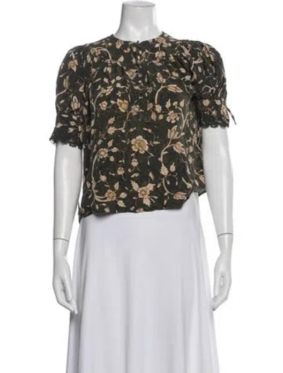Pre-owned Ulla Johnson Floral Print Tie Neck Blouse In White