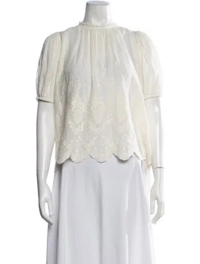 Pre-owned Ulla Johnson Floral Print Tie Neck Blouse In White