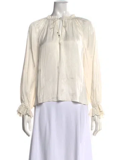 Pre-owned Ulla Johnson Floral Print Tie Neck Blouse In White