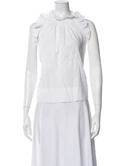 Pre-owned Ulla Johnson Floral Print Tie Neck Blouse In White