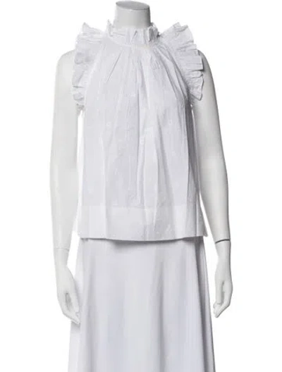 Pre-owned Ulla Johnson Floral Print Tie Neck Blouse In White