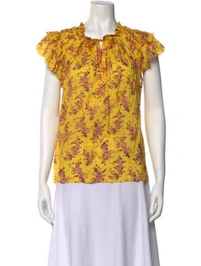 Pre-owned Ulla Johnson Floral Print Tie Neck Blouse In Yellow