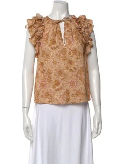 Pre-owned Ulla Johnson Floral Print Tie Neck Blouse In Yellow