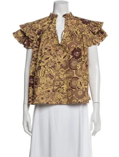 Pre-owned Ulla Johnson Floral Print Tie Neck Blouse In Yellow