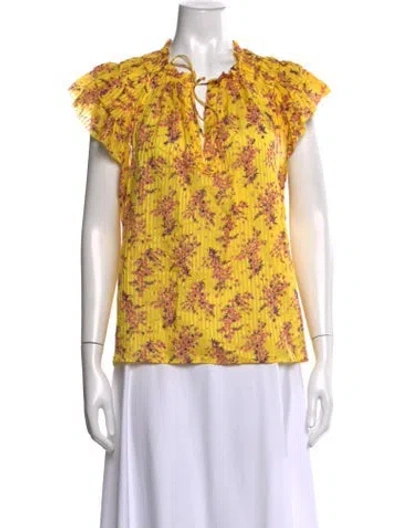 Pre-owned Ulla Johnson Floral Print Tie Neck Blouse In Yellow