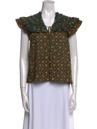 Pre-owned Ulla Johnson Floral Print Tie Neck Crop Top In Multi