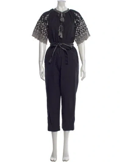 Pre-owned Ulla Johnson Floral Print Tie Neck Jumpsuit In Black