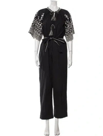 Pre-owned Ulla Johnson Floral Print Tie Neck Jumpsuit In Black