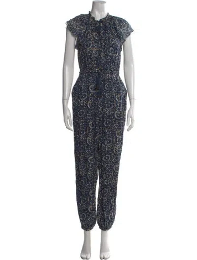 Pre-owned Ulla Johnson Floral Print Tie Neck Jumpsuit In Blue