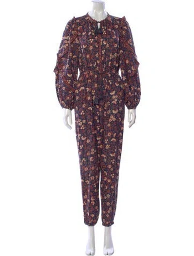 Pre-owned Ulla Johnson Floral Print Tie Neck Jumpsuit In Blue