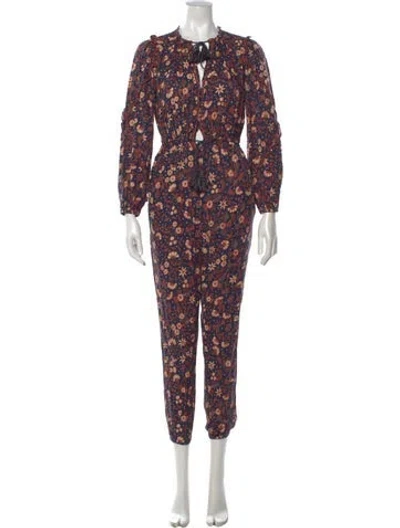 Pre-owned Ulla Johnson Floral Print Tie Neck Jumpsuit In Blue