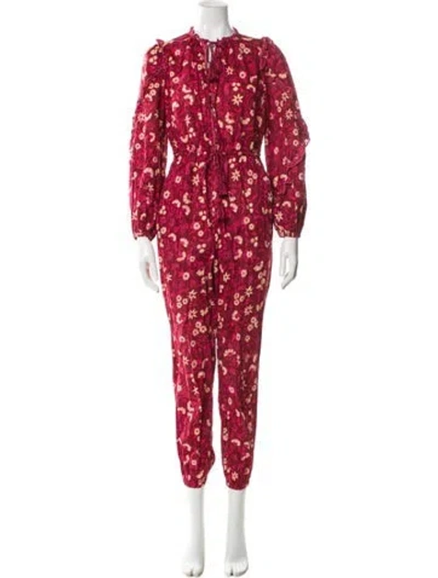 Pre-owned Ulla Johnson Floral Print Tie Neck Jumpsuit In Burgundy