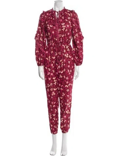 Pre-owned Ulla Johnson Floral Print Tie Neck Jumpsuit In Burgundy