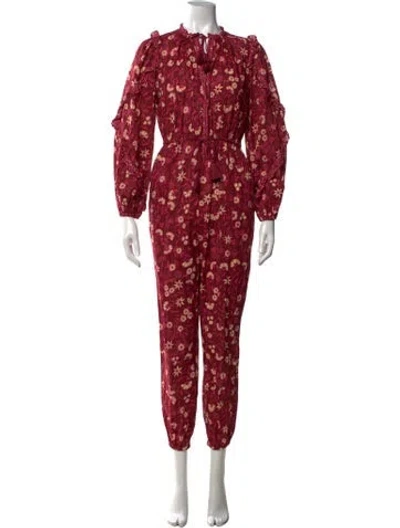 Pre-owned Ulla Johnson Floral Print Tie Neck Jumpsuit In Burgundy