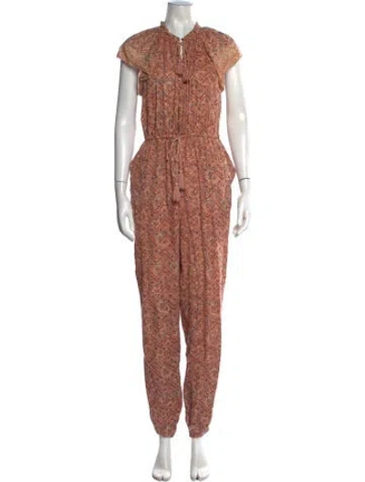 Pre-owned Ulla Johnson Floral Print Tie Neck Jumpsuit In Pink