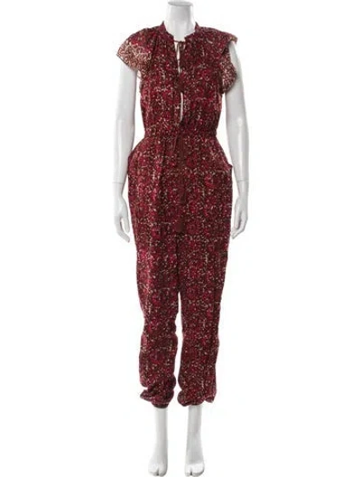 Pre-owned Ulla Johnson Floral Print Tie Neck Jumpsuit In Red