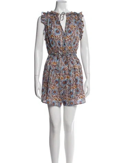 Pre-owned Ulla Johnson Floral Print Tie Neck Romper In Multi