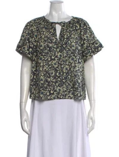 Pre-owned Ulla Johnson Floral Print Tie Neck Top In Black
