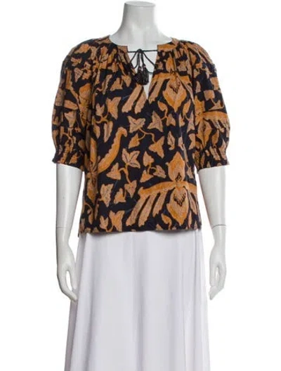 Pre-owned Ulla Johnson Floral Print Tie Neck Top In Multi