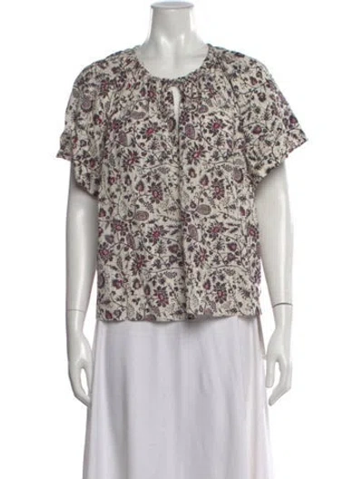 Pre-owned Ulla Johnson Floral Print Tie Neck Top In Multi