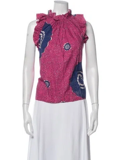 Pre-owned Ulla Johnson Floral Print Tie Neck Top In Multi
