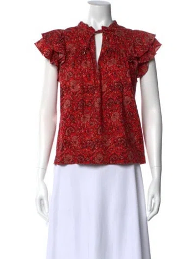 Pre-owned Ulla Johnson Floral Print Tie Neck Top In Red